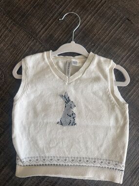 Janie and Jack Cream Knit V-Neck Baby Sweater 18-24m